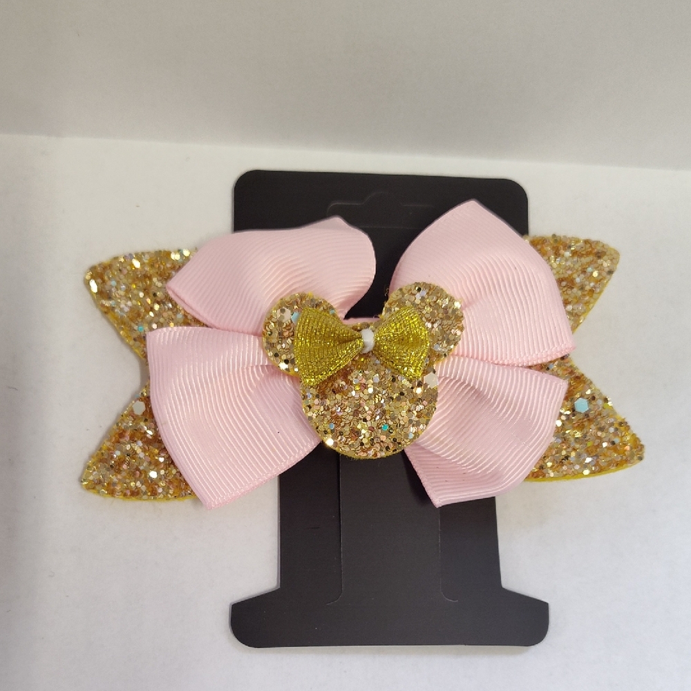 Disney Pink and Gold Glitter Hair Bow